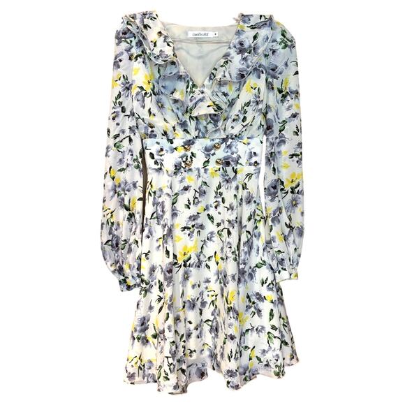 NWT Women's Dabuwawa Floral Long Sleeved Chiffon Mini Dress, Size Medium - Picture 1 of 5